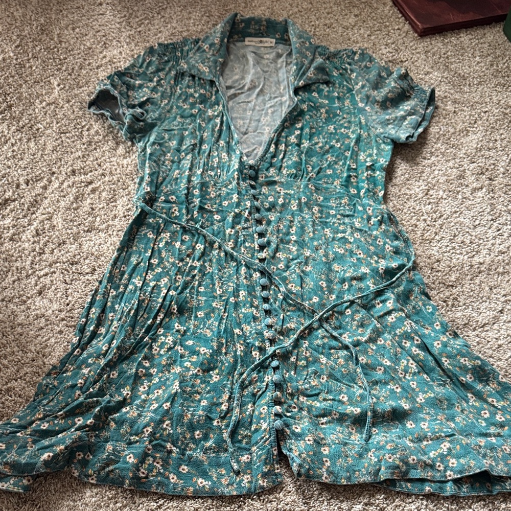 NATURAL LIFE Teal Floral Mini Dress